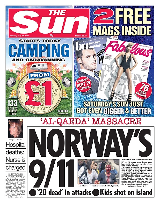 The Sun's Early Front Page the day after the attacks